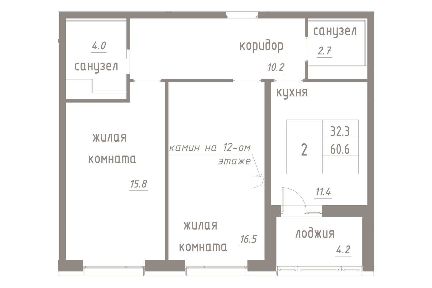 2-комнатная, 63 м² — ЖК ЖК Лайф Лесная