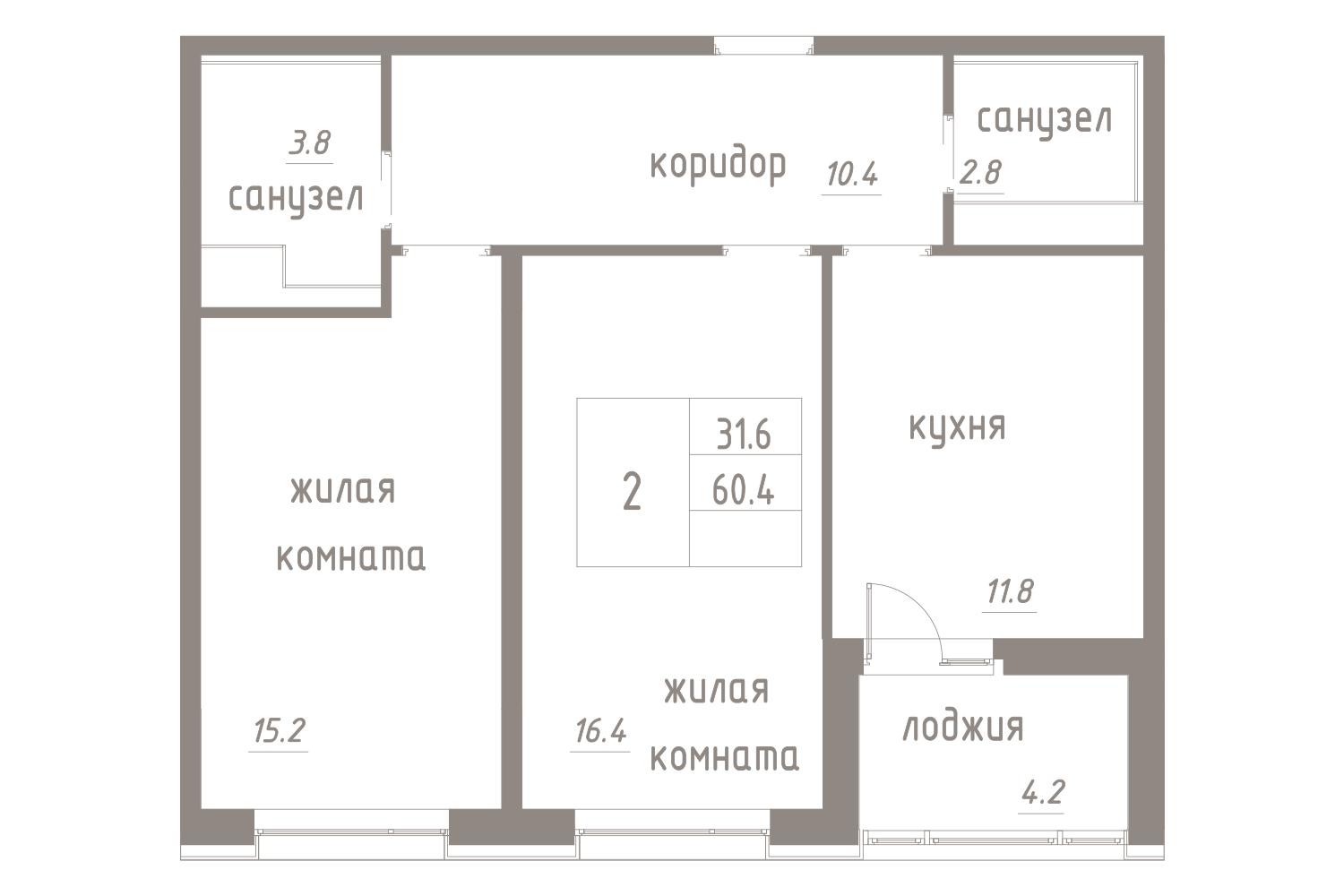 2-комнатная, 63 м² — ЖК ЖК Лайф Лесная