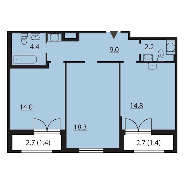 2-комнатная, 66 м² — ЖК ЖК Цивилизация на Неве