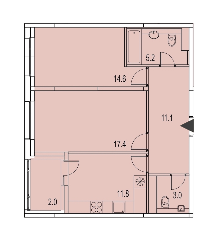 2-комнатная, 65 м² — ЖК ЖК Лайф Лесная