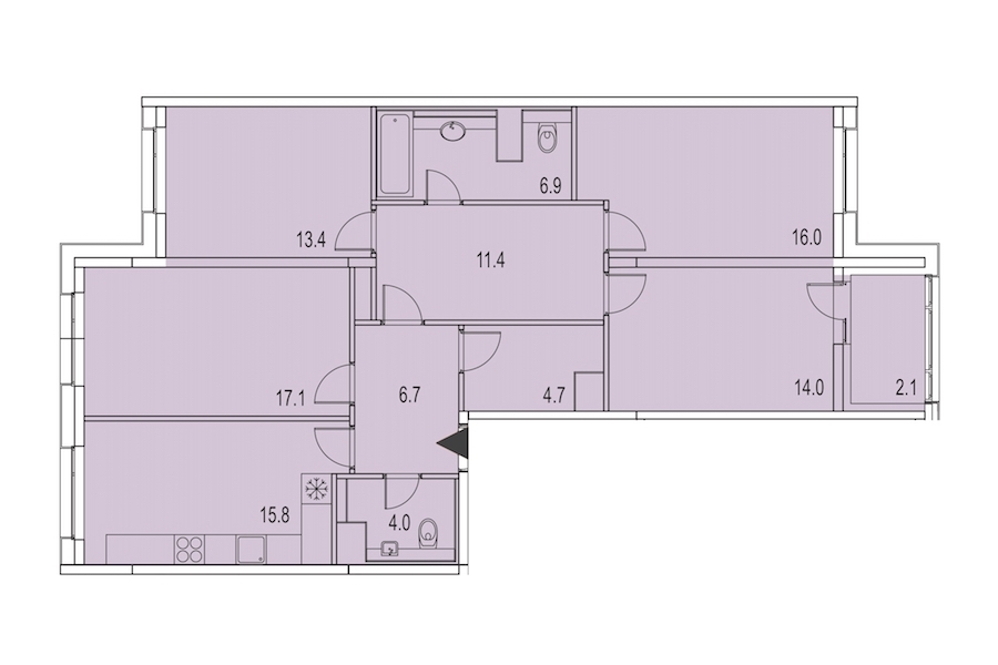 4-комнатная, 112 м² — ЖК ЖК Лайф Лесная