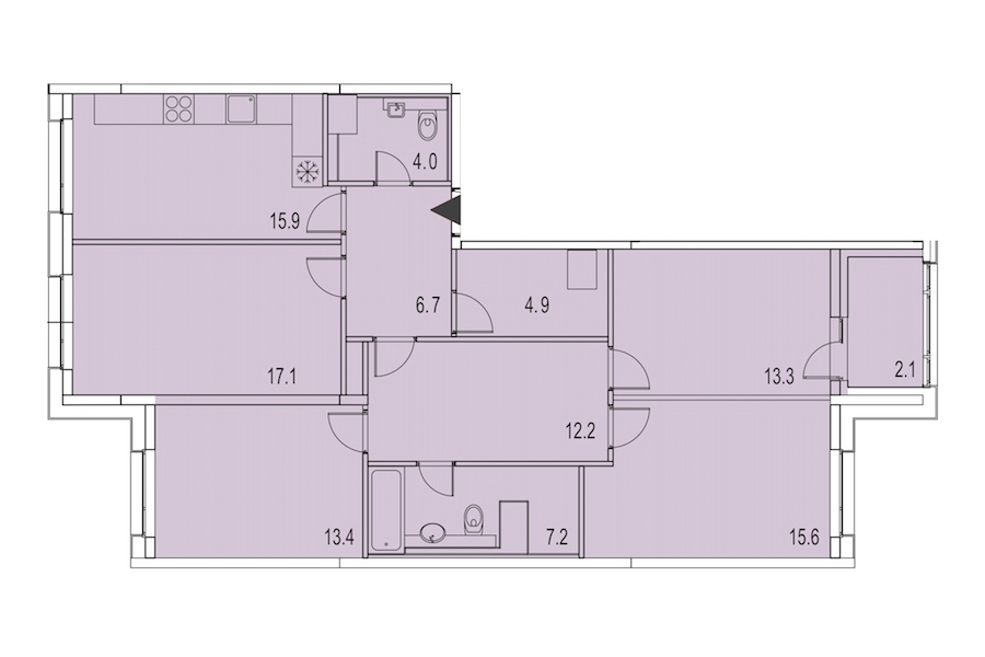 4-комнатная, 112 м² — ЖК ЖК Лайф Лесная
