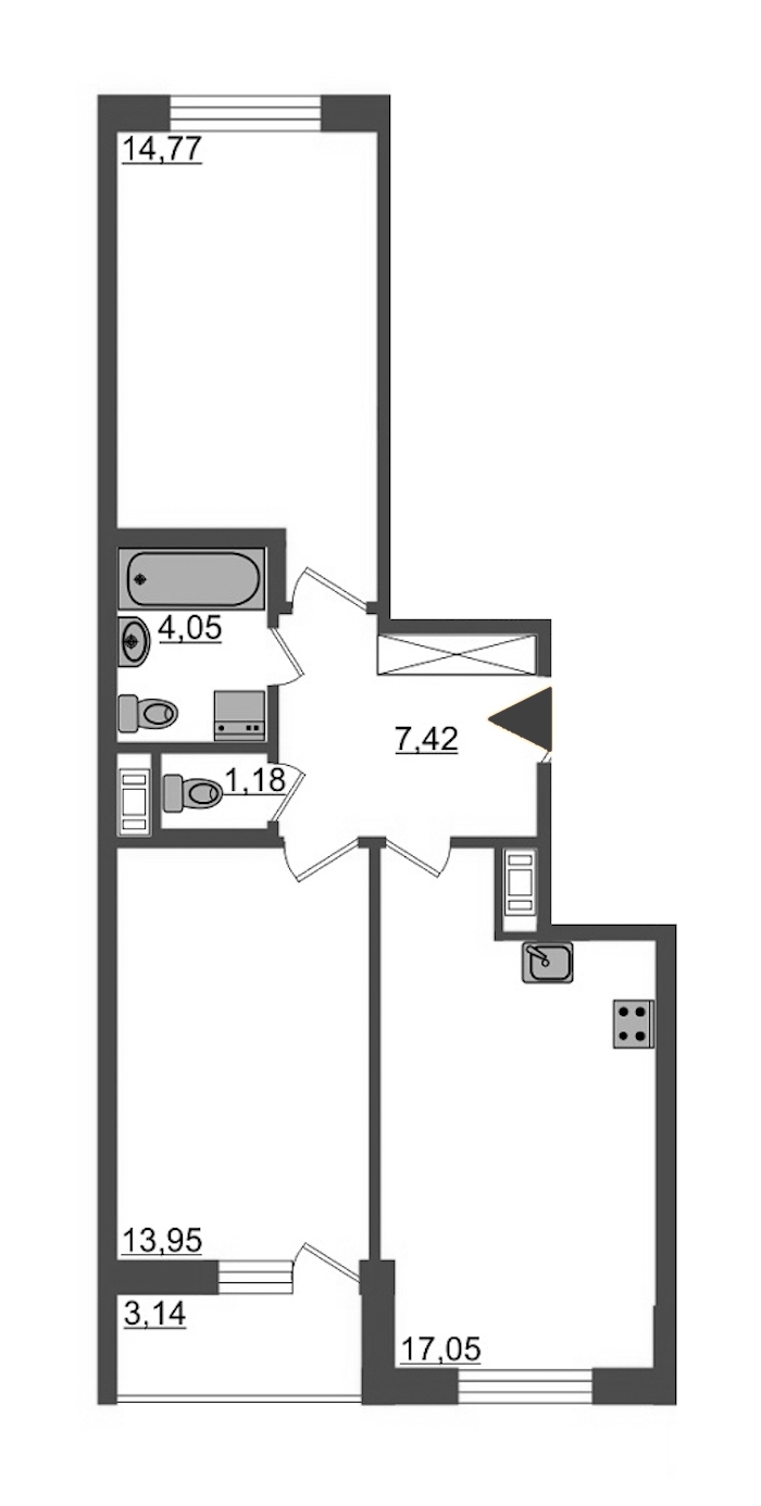 2-комнатная, 61 м² — ЖК ЖК Полис на московской