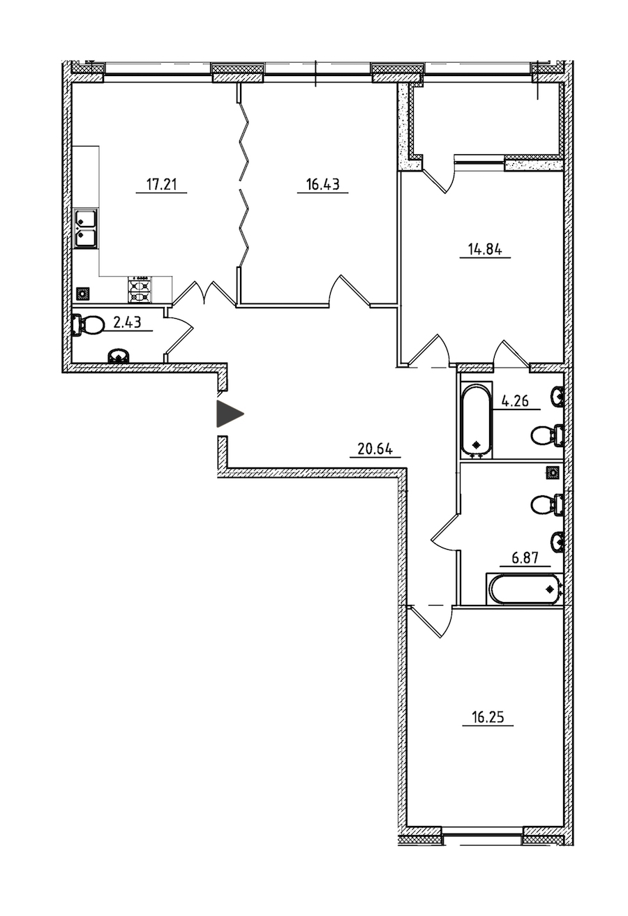 3-комнатная, 101 м² — ЖК ЖК Петровская доминанта