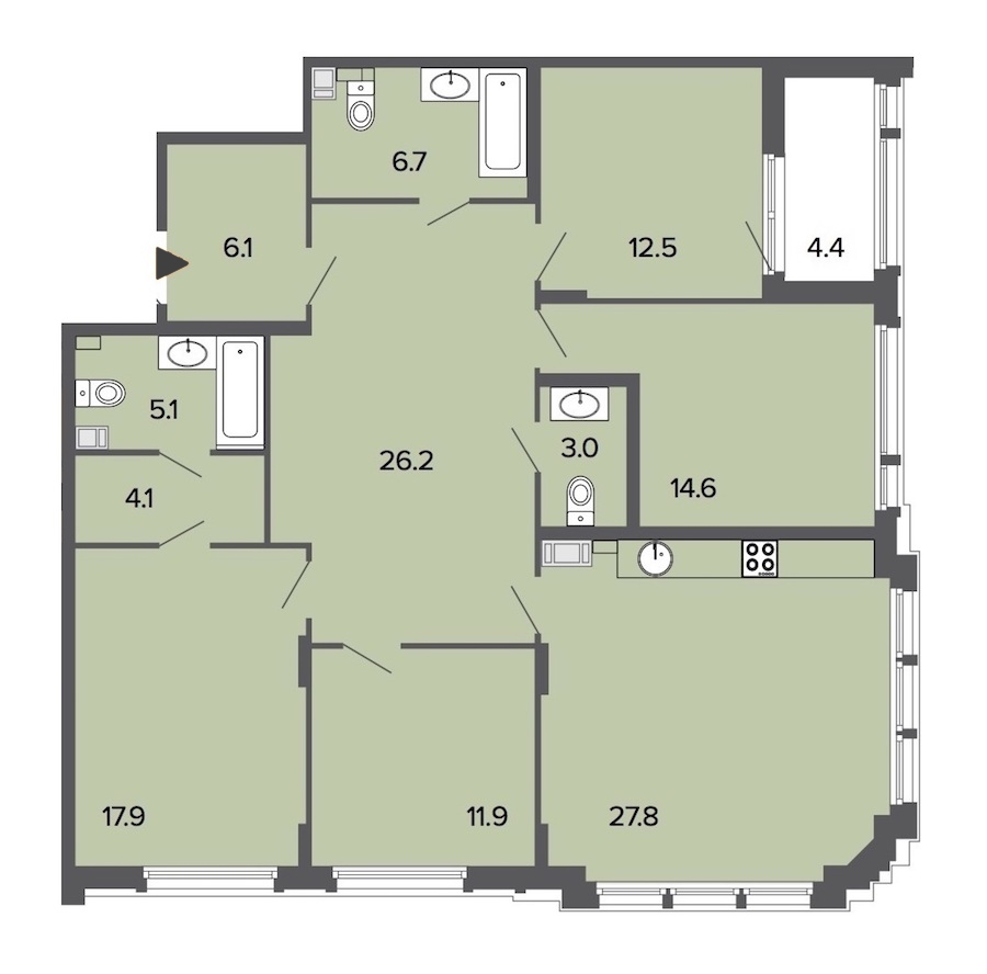 4-комнатная, 136 м² — ЖК Клубный дом Болконский