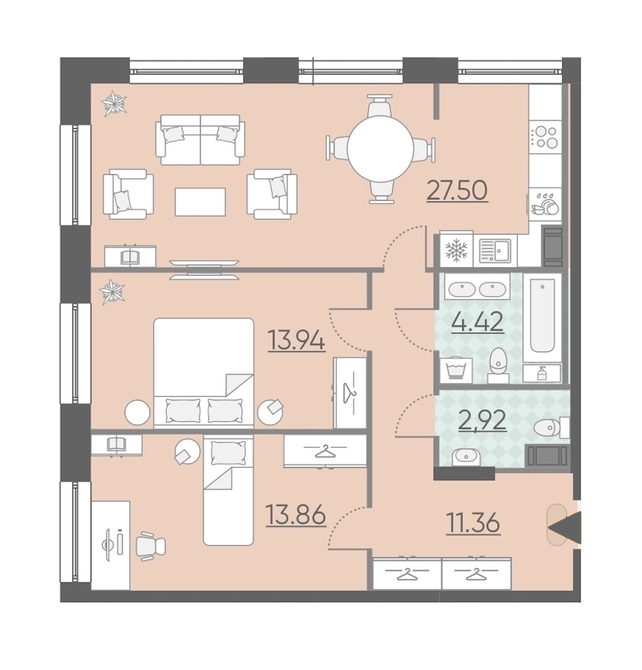2-комнатная, 74 м² — ЖК Апарт-комплекс Neopark (Неопарк)