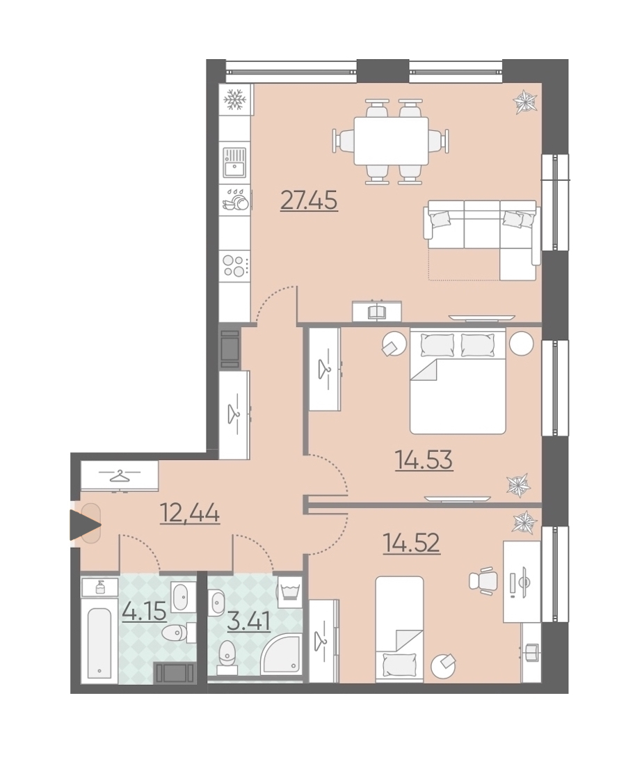 2-комнатная, 77 м² — ЖК Апарт-комплекс Neopark (Неопарк)