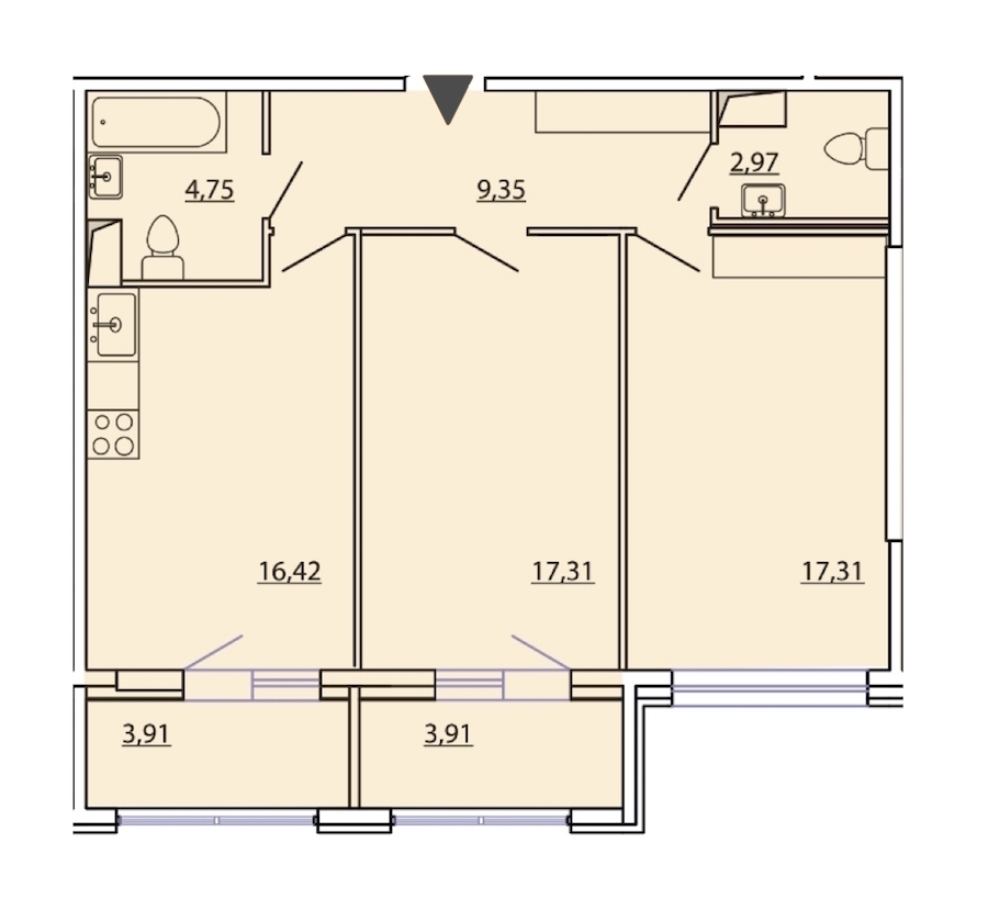 2-комнатная, 72 м² — ЖК ЖК Фамилия
