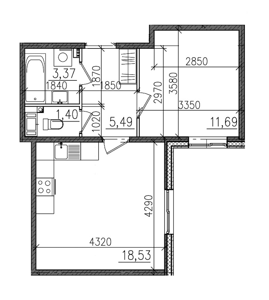 1-комнатная, 40 м² — ЖК ЖК Янила Драйв