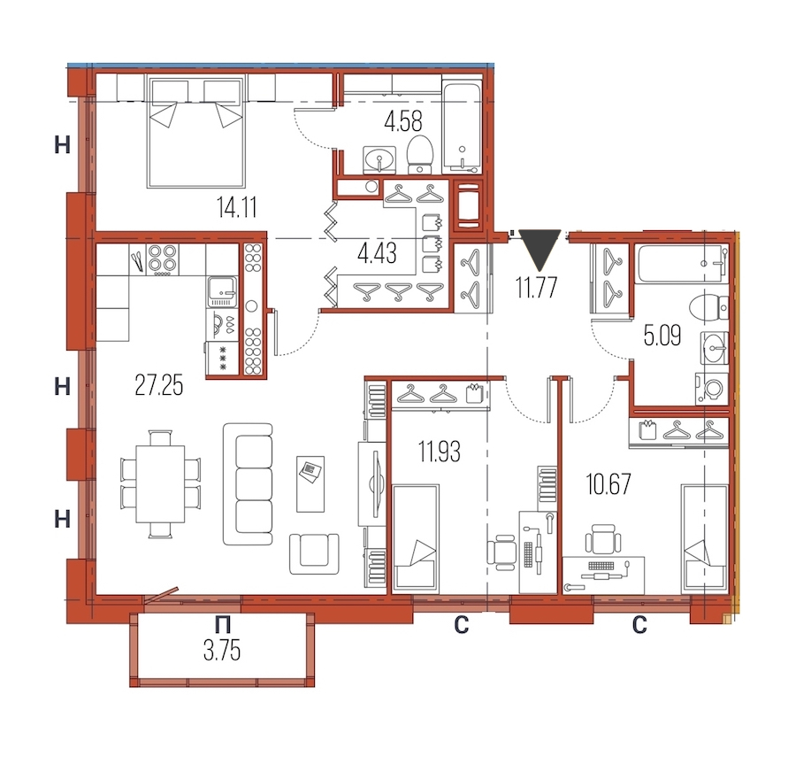 3-комнатная, 90 м² — ЖК ЖК Legenda Героев