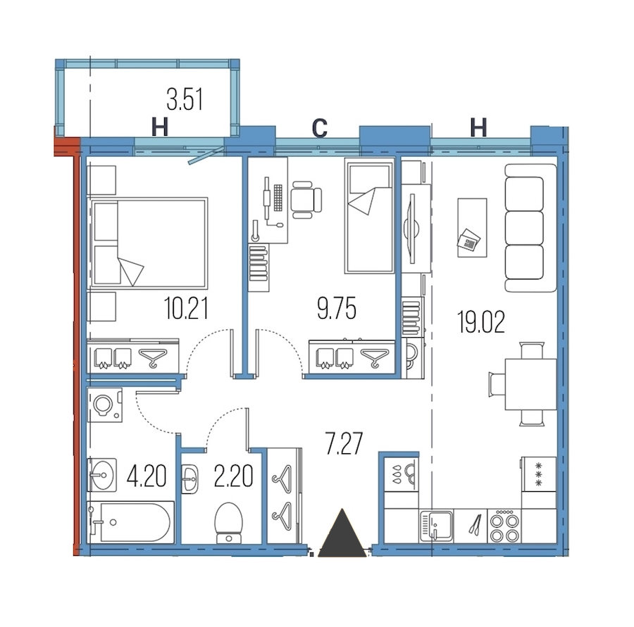 2-комнатная, 53 м² — ЖК ЖК Legenda Героев