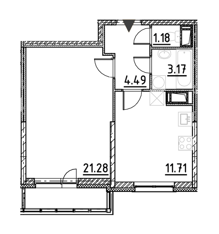 1-комнатная, 43 м² — ЖК ЖК Yoga (Йога)