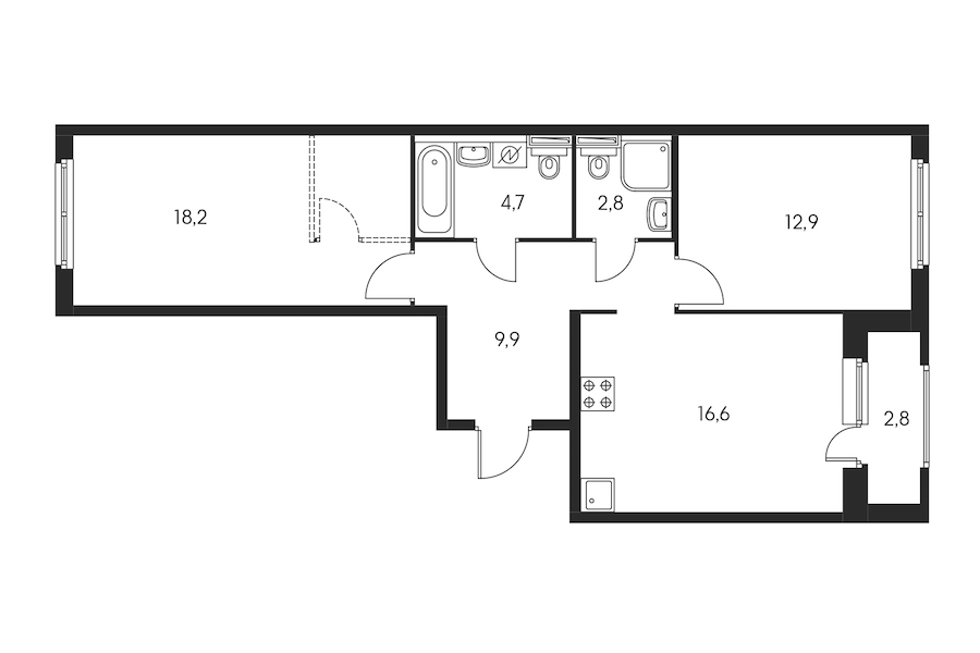 2-комнатная, 67 м² — ЖК ЖК Орловский парк