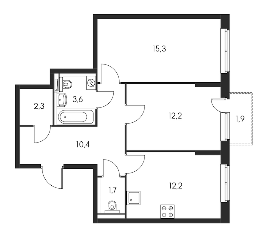2-комнатная, 58 м² — ЖК ЖК Орловский парк