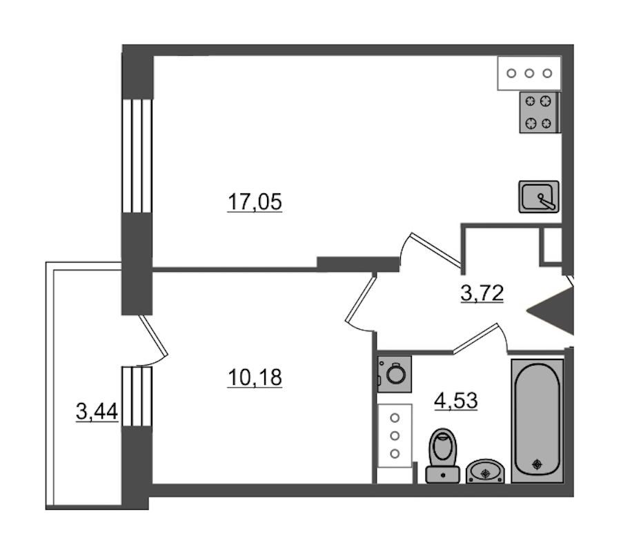 1-комнатная, 38 м² — ЖК Ап-квартал Московский (Up-квартал Московский)