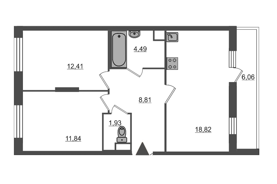 2-комнатная, 64 м² — ЖК Ап-квартал Московский (Up-квартал Московский)