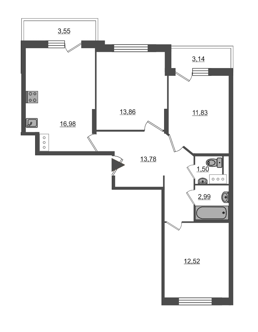 3-комнатная, 80 м² — ЖК Ап-квартал Московский (Up-квартал Московский)