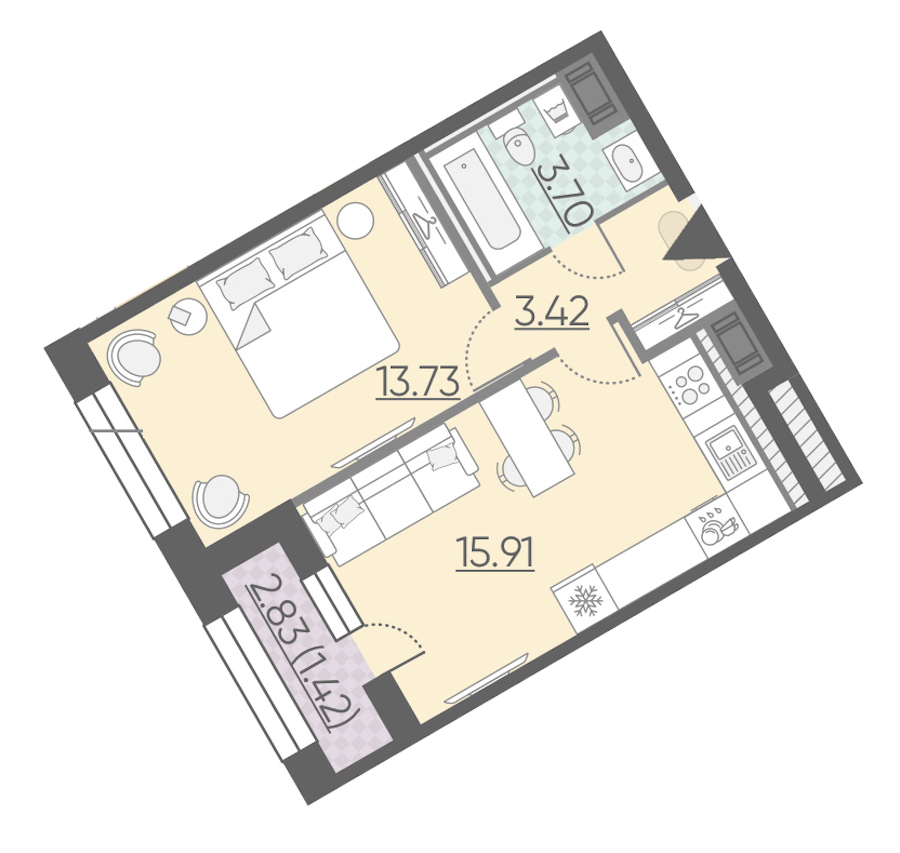 1-комнатная, 38 м² — ЖК ЖК Riviere Noire (Ривьер Нуар)