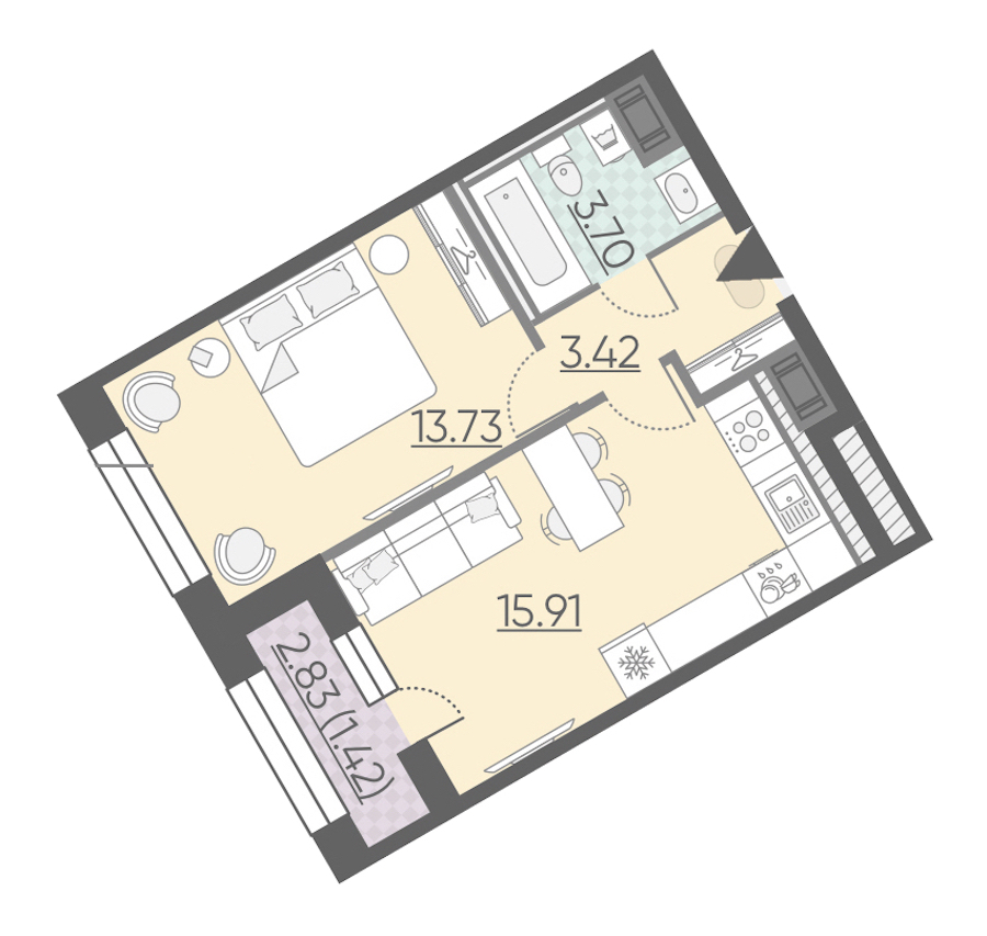1-комнатная, 38 м² — ЖК ЖК Riviere Noire (Ривьер Нуар)