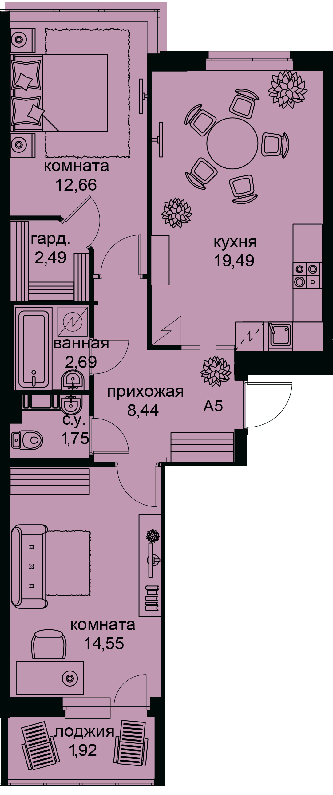 2-комнатная, 64 м² — ЖК ЖК Айди Кудрово (ID Kudrovo)