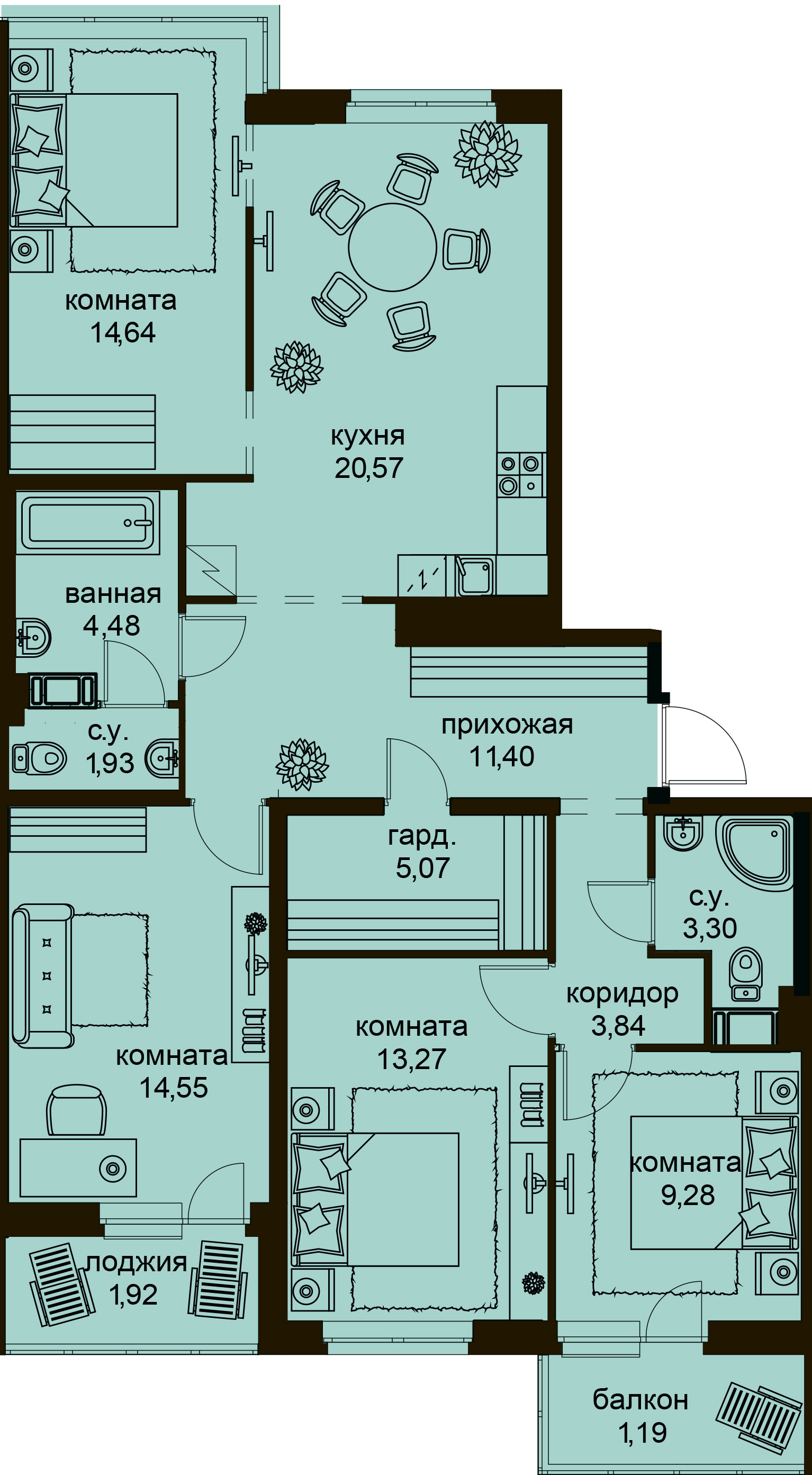 4-комнатная, 105 м² — ЖК ЖК Айди Кудрово (ID Kudrovo)