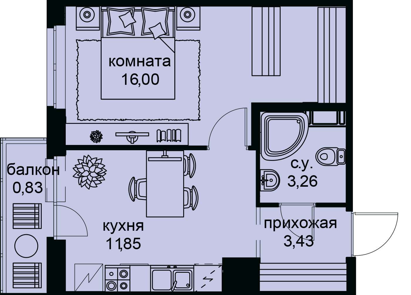 1-комнатная, 35 м² — ЖК ЖК Айди Кудрово (ID Kudrovo)