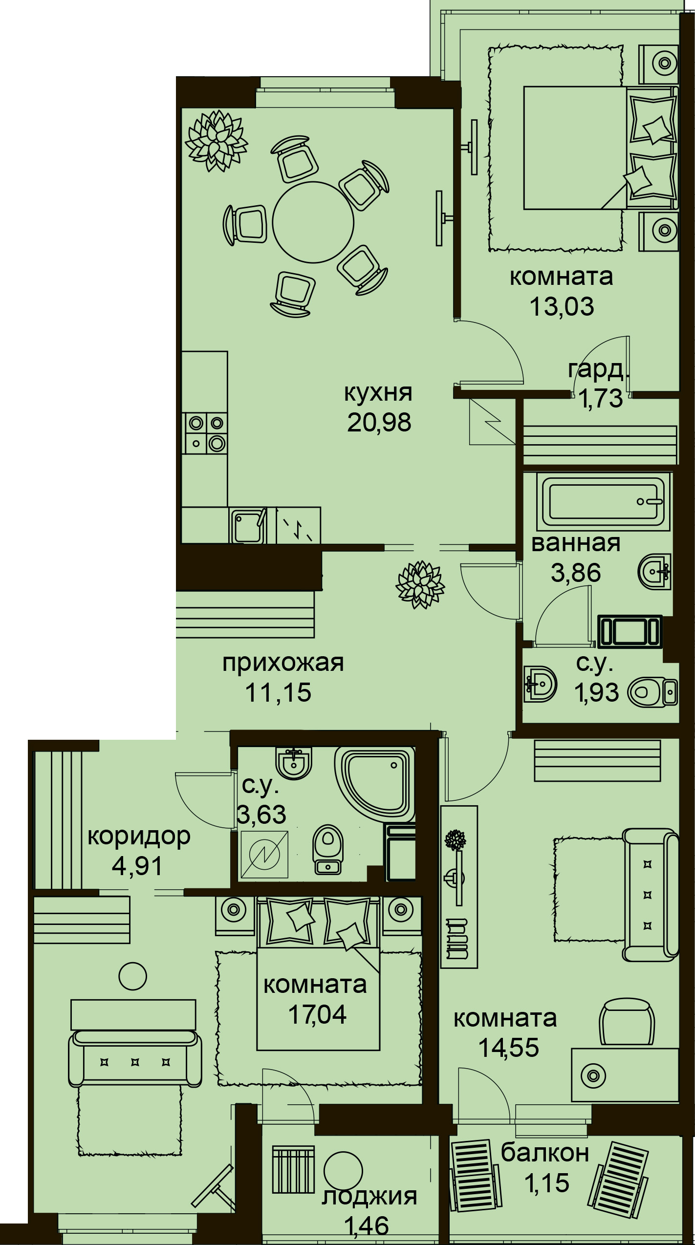 3-комнатная, 95 м² — ЖК ЖК Айди Кудрово (ID Kudrovo)