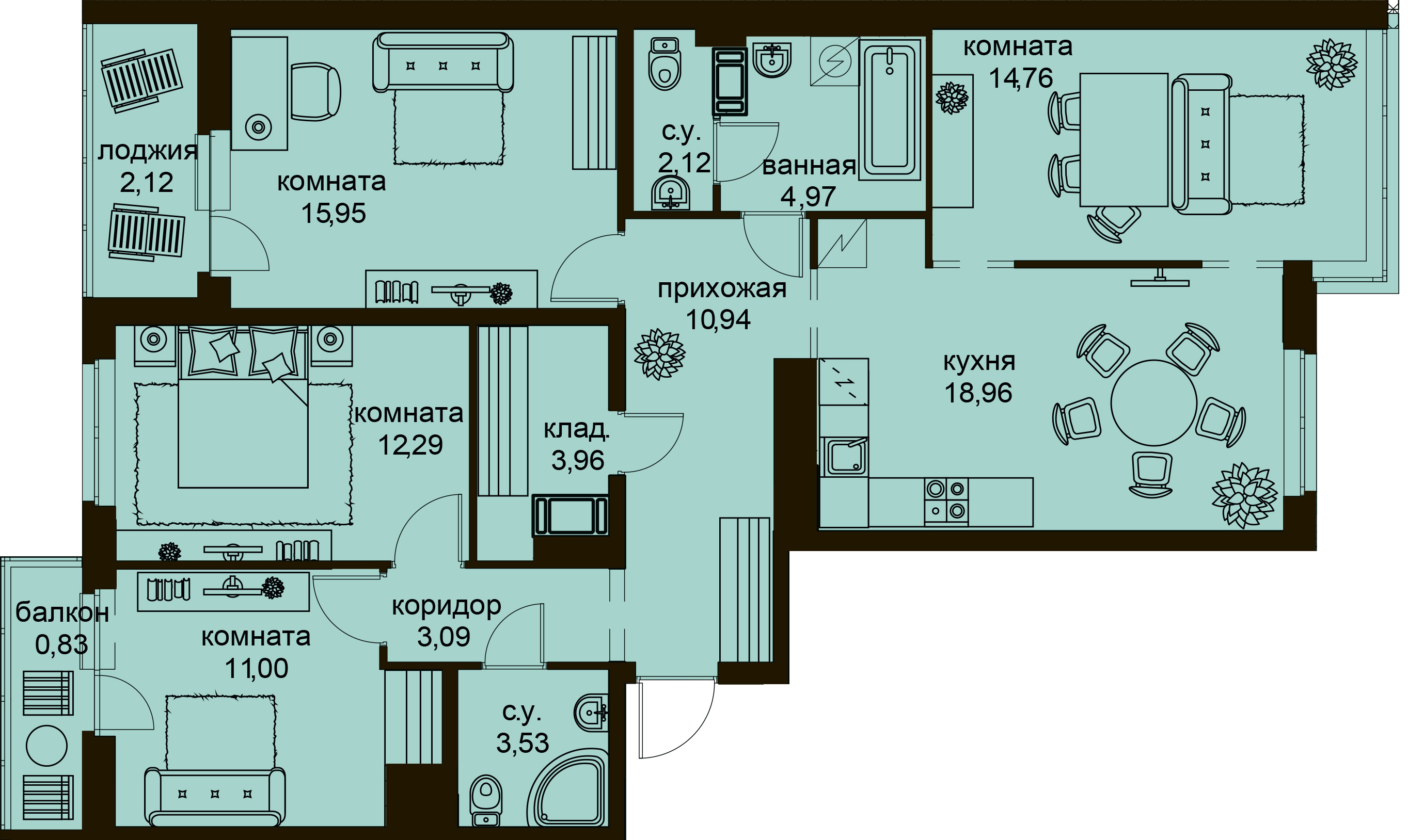 4-комнатная, 105 м² — ЖК ЖК Айди Кудрово (ID Kudrovo)
