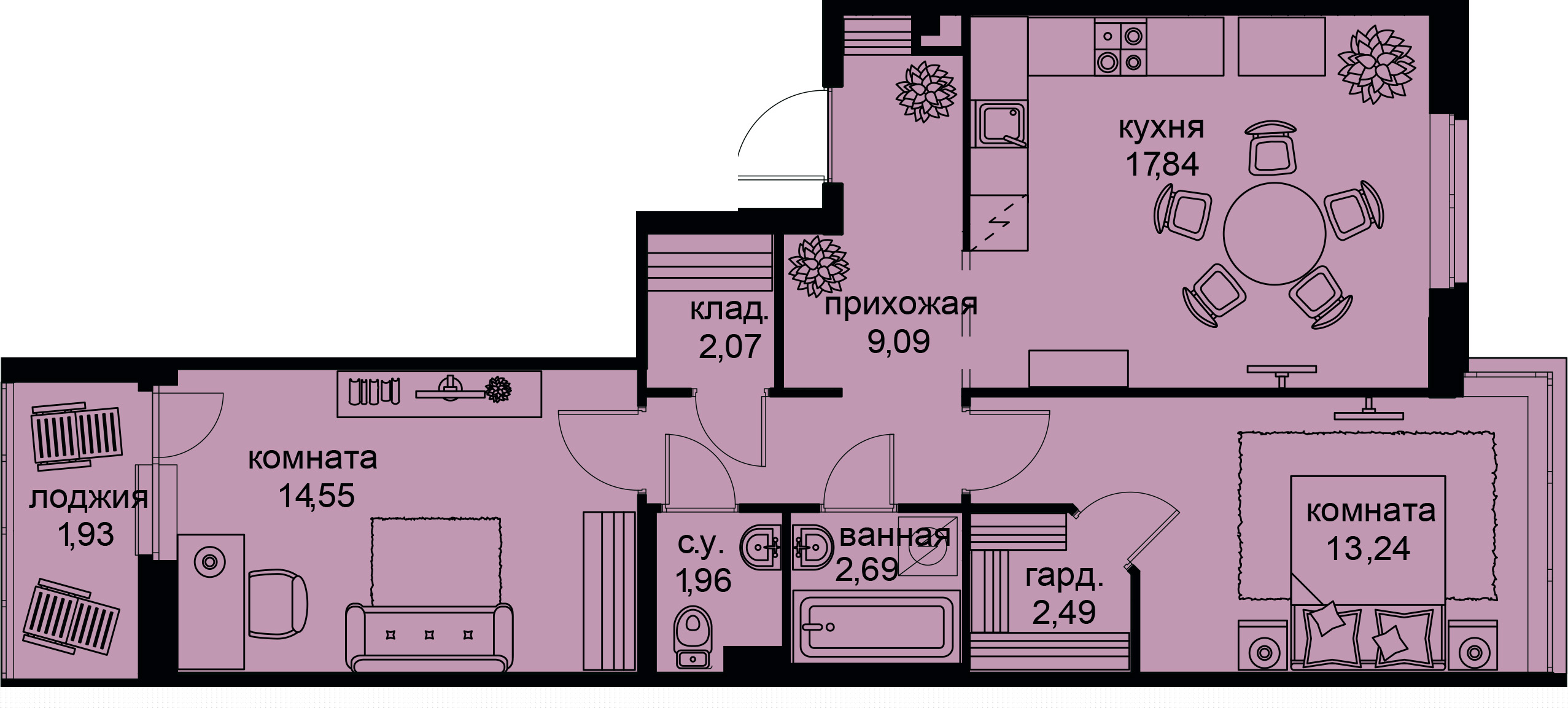 2-комнатная, 66 м² — ЖК ЖК Айди Кудрово (ID Kudrovo)