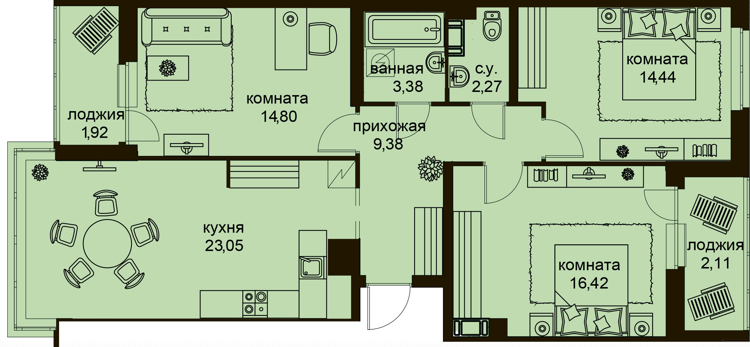 3-комнатная, 88 м² — ЖК ЖК Айди Кудрово (ID Kudrovo)
