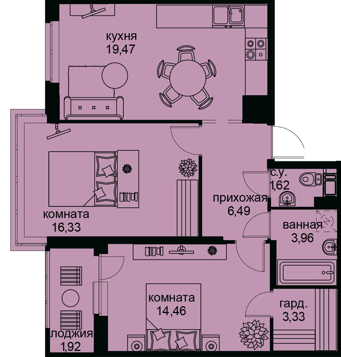 2-комнатная, 68 м² — ЖК ЖК Айди Кудрово (ID Kudrovo)