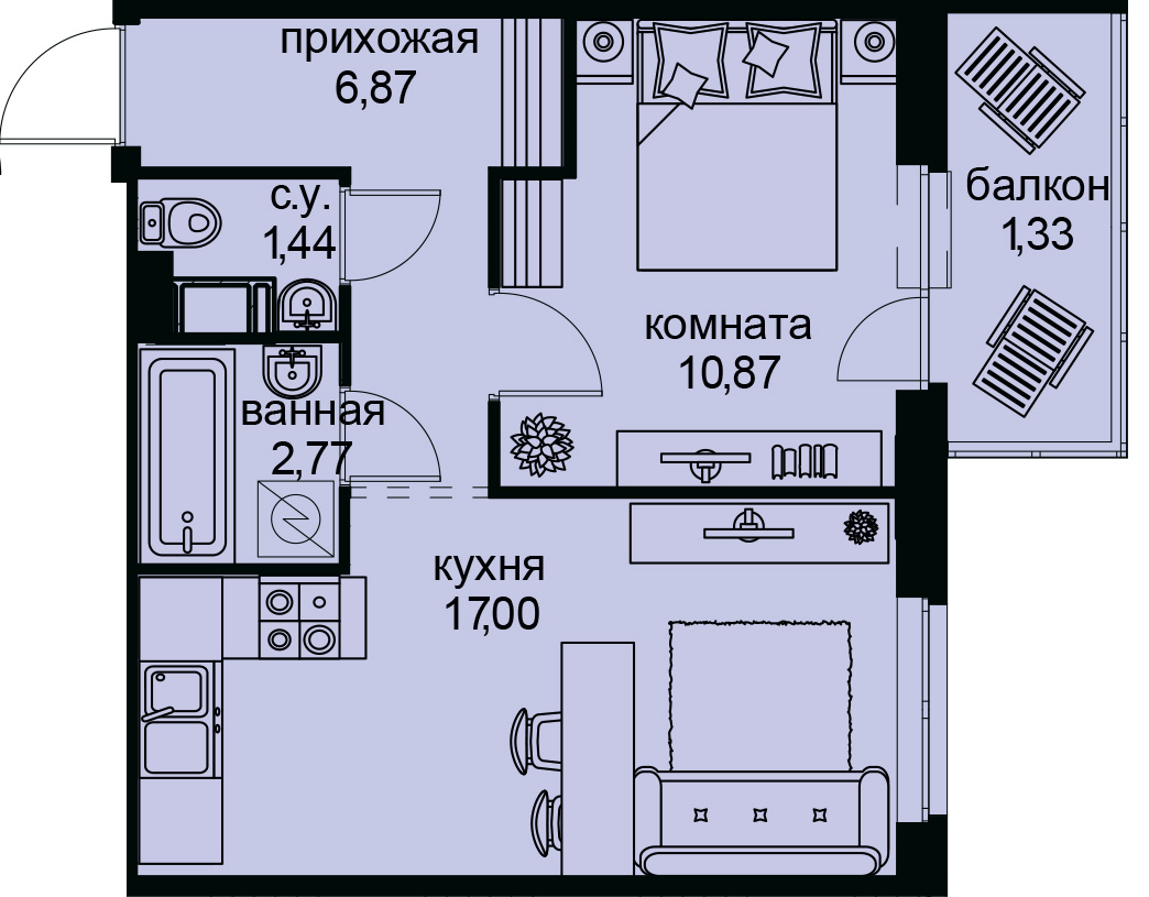 1-комнатная, 40 м² — ЖК ЖК Айди Кудрово (ID Kudrovo)