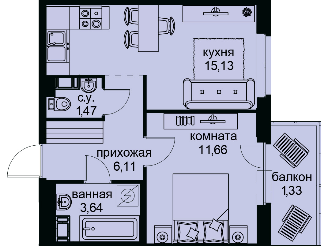 1-комнатная, 39 м² — ЖК ЖК Айди Кудрово (ID Kudrovo)