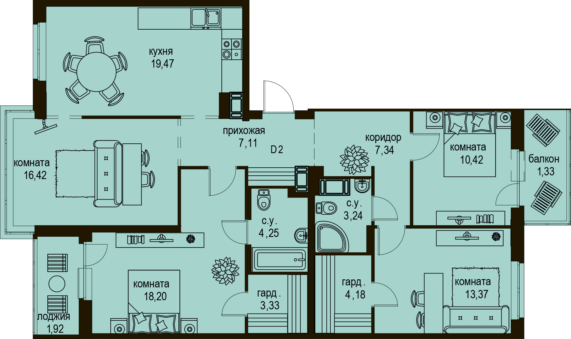 4-комнатная, 111 м² — ЖК ЖК Айди Кудрово (ID Kudrovo)