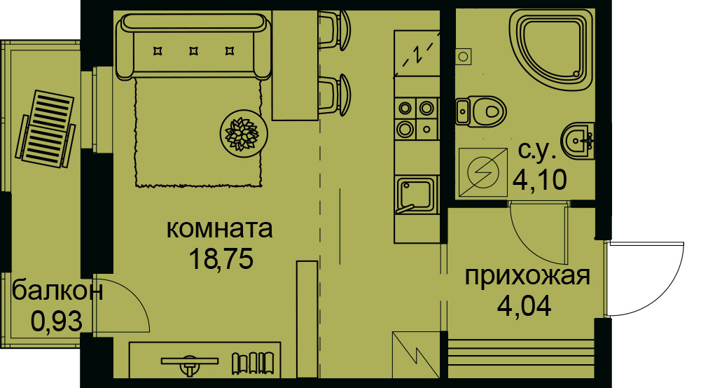 Студия, 28 м² — ЖК ЖК Айди Кудрово (ID Kudrovo)