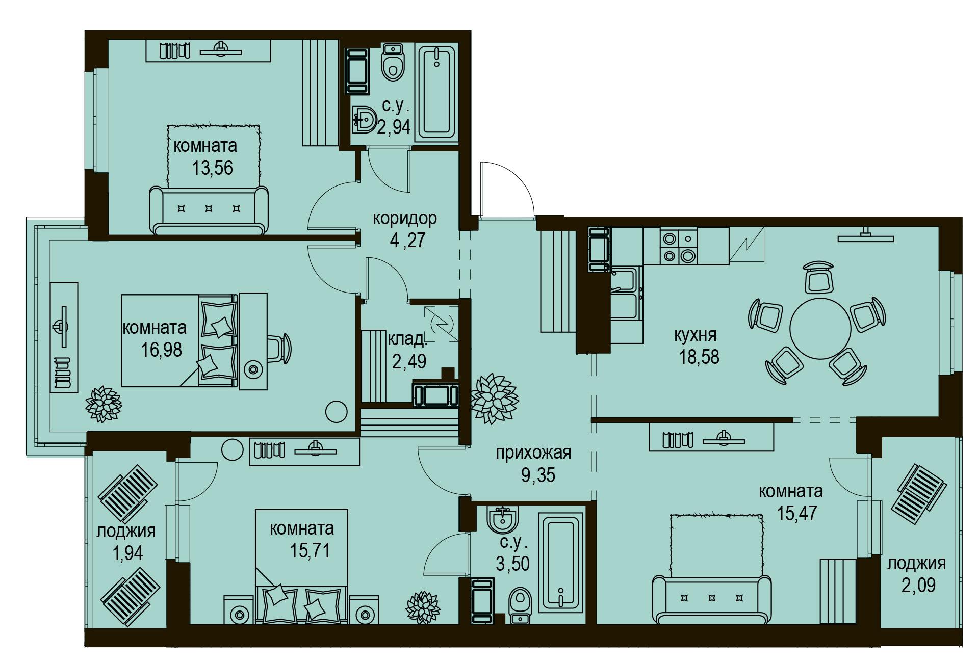 4-комнатная, 107 м² — ЖК ЖК Айди Кудрово (ID Kudrovo)