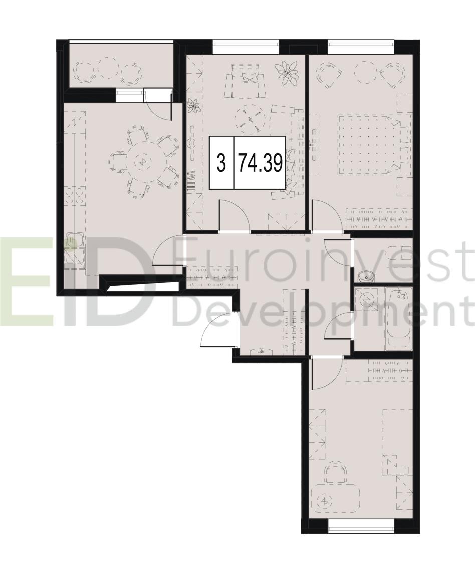3-комнатная, 74 м² — ЖК ЖК ID Мурино (Айди Мурино)