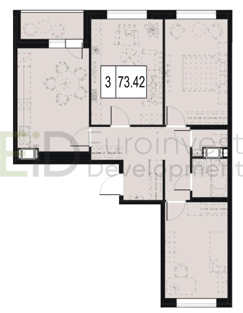 3-комнатная, 73 м² — ЖК ЖК ID Мурино (Айди Мурино)