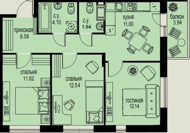 3-комнатная, 63 м² — ЖК ЖК ID Мурино (Айди Мурино)