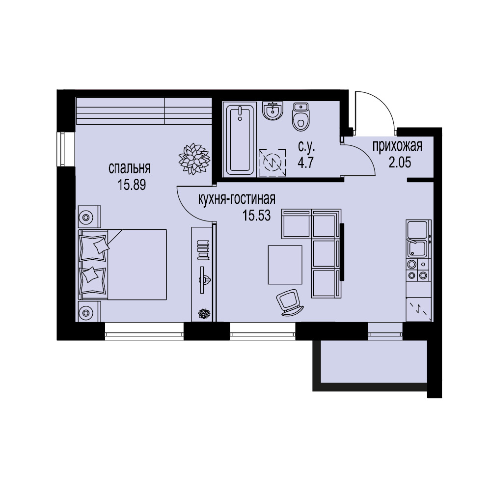1-комнатная, 38 м² — ЖК ЖК ID Мурино (Айди Мурино)