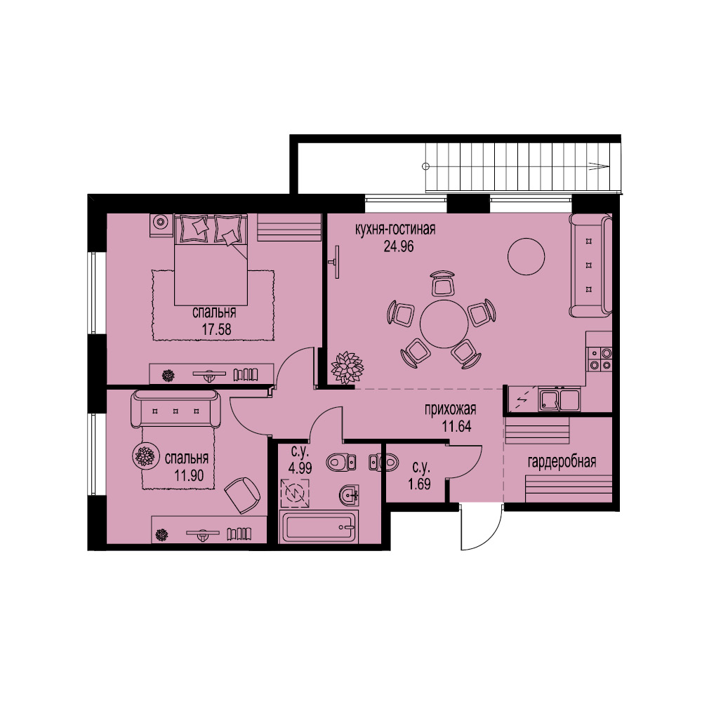 2-комнатная, 73 м² — ЖК ЖК ID Мурино (Айди Мурино)