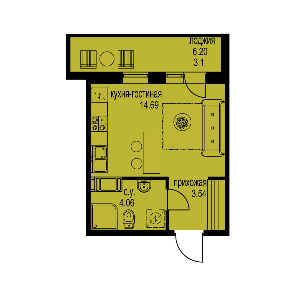 Студия, 25 м² — ЖК ЖК ID Мурино (Айди Мурино)