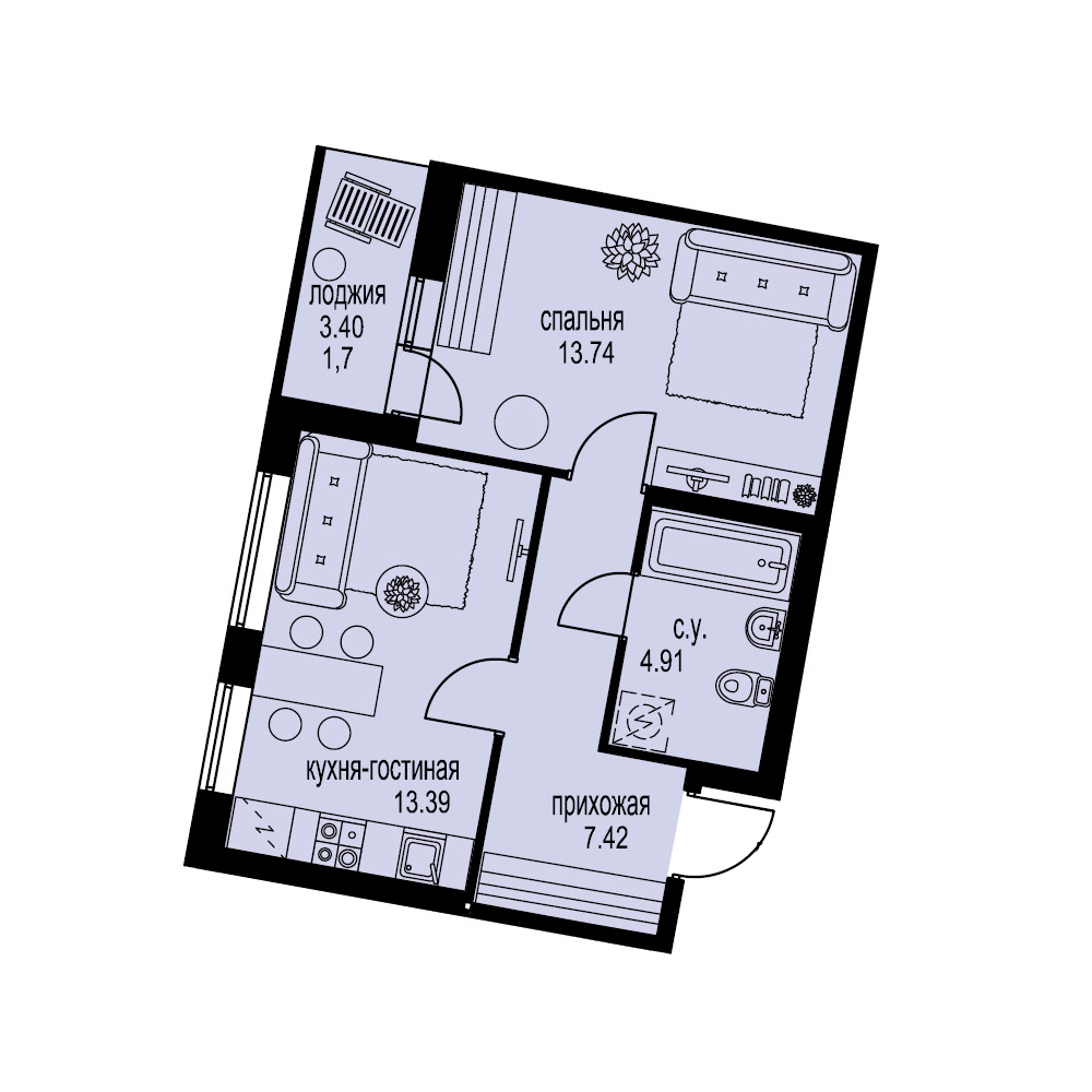 1-комнатная, 41 м² — ЖК ЖК ID Мурино (Айди Мурино)