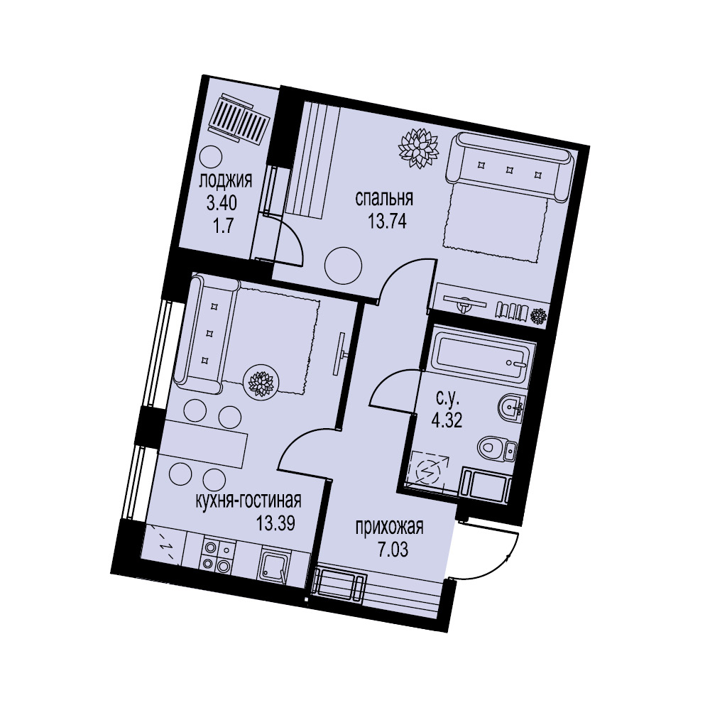 1-комнатная, 40 м² — ЖК ЖК ID Мурино (Айди Мурино)