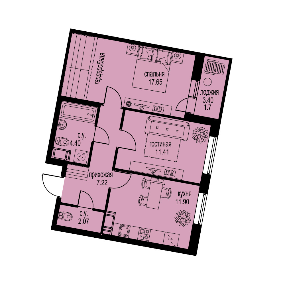 2-комнатная, 56 м² — ЖК ЖК ID Мурино (Айди Мурино)