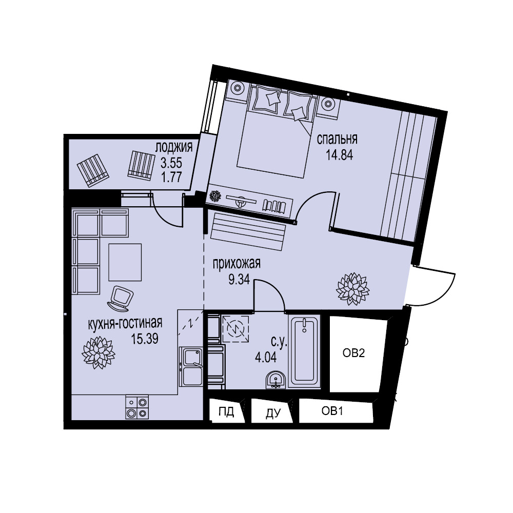 1-комнатная, 45 м² — ЖК ЖК ID Мурино (Айди Мурино)