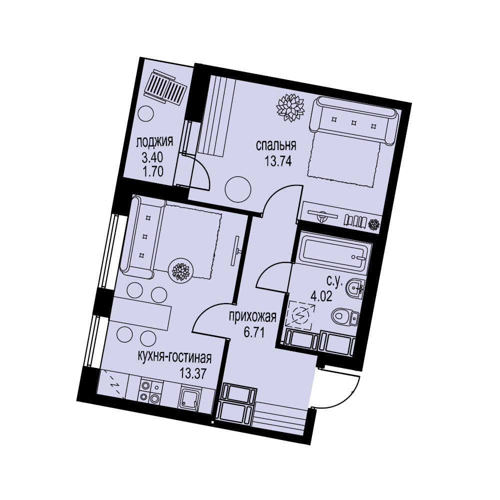 1-комнатная, 40 м² — ЖК ЖК ID Мурино (Айди Мурино)