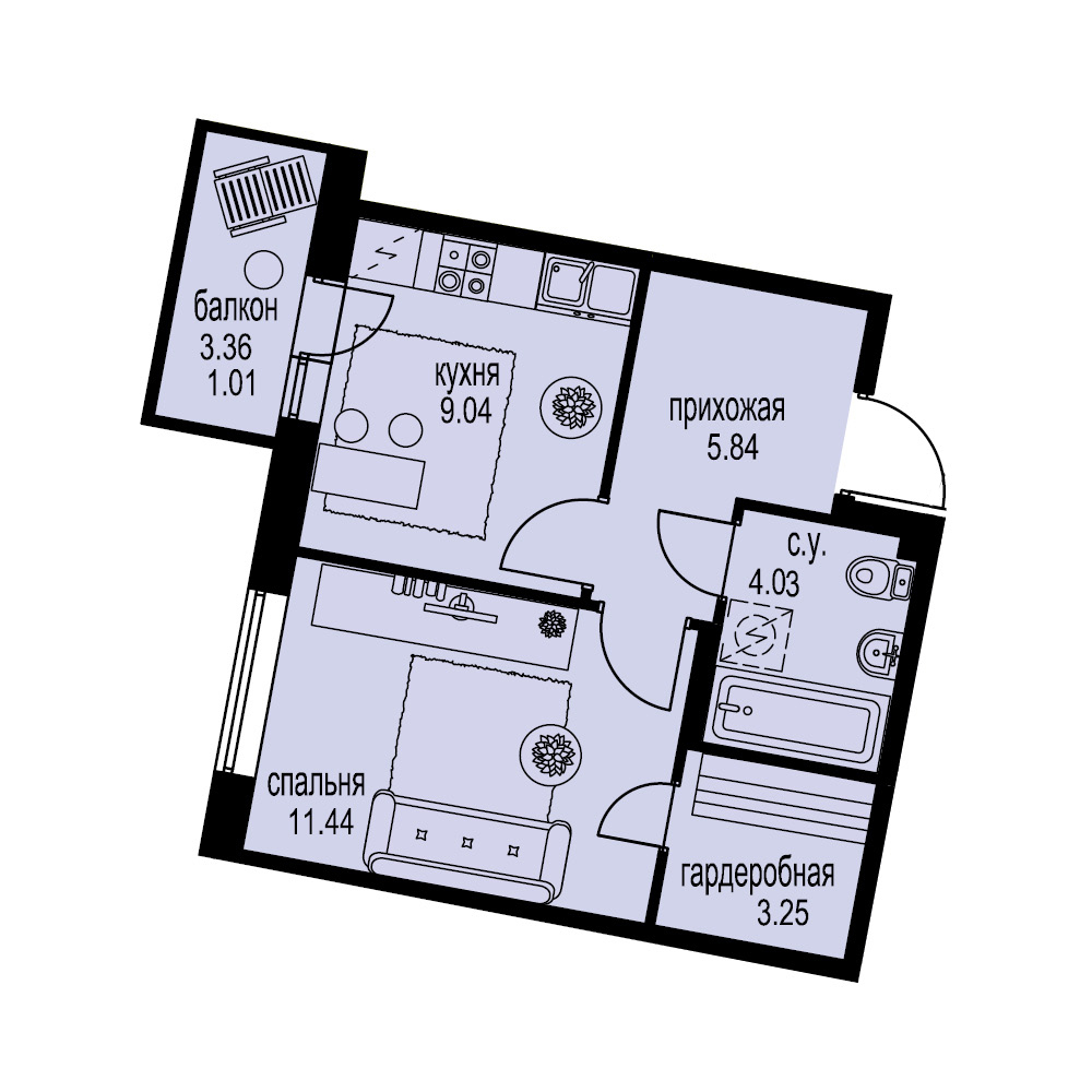 1-комнатная, 35 м² — ЖК ЖК ID Мурино (Айди Мурино)