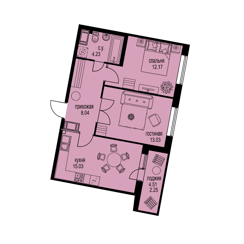 2-комнатная, 55 м² — ЖК ЖК ID Мурино (Айди Мурино)