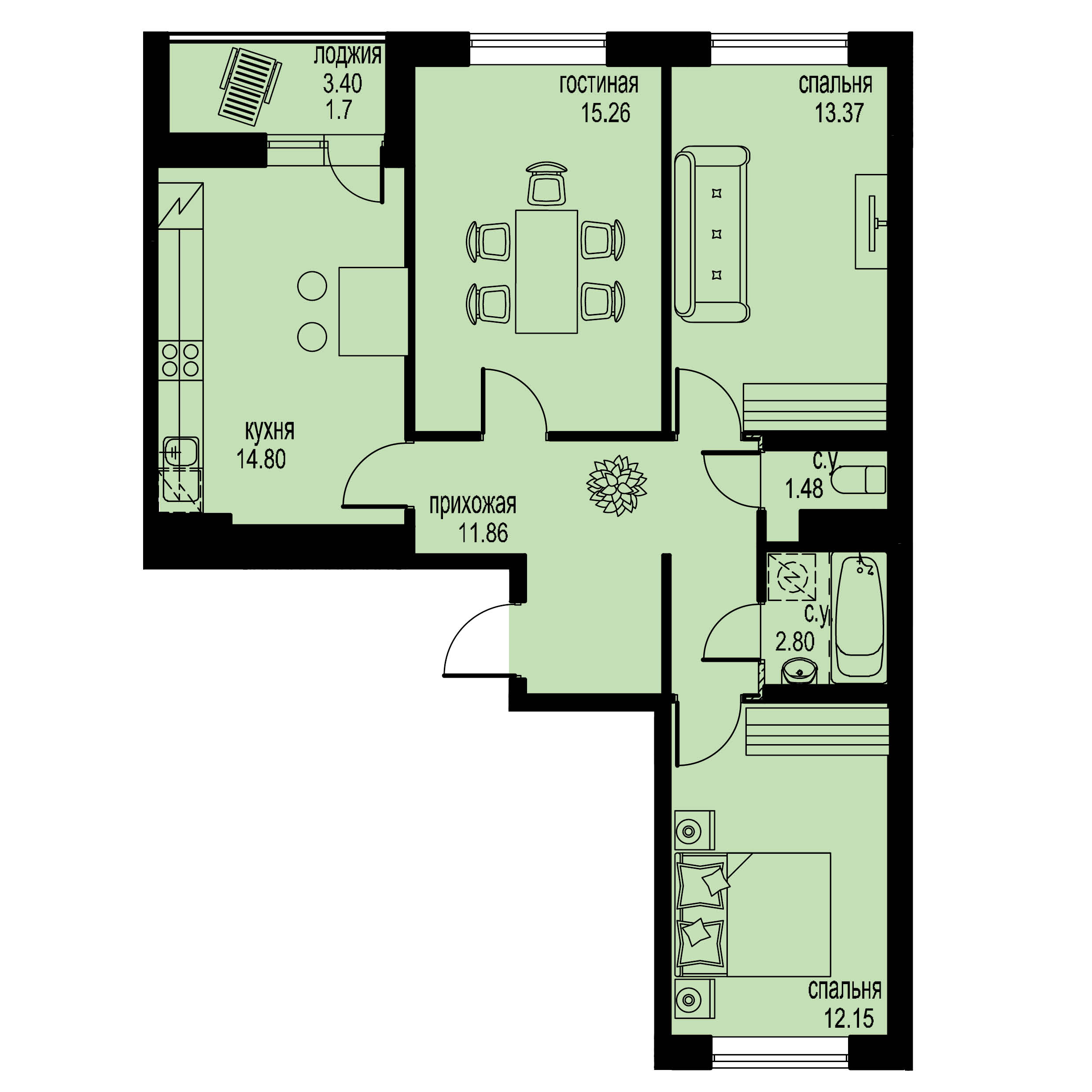 3-комнатная, 73 м² — ЖК ЖК ID Мурино (Айди Мурино)